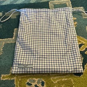Prada bag, blue, and white checkered